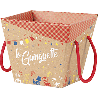 Corbeille carton kraft carre LA GUINGUETTE cordelettes rouges 