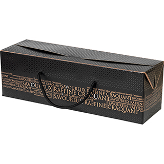 Coffret carton rectangle décor Savoureux noir/cuivre cordelettes noires fermetures latérales
