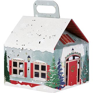 Box cardboard house shape SNOWY COUNTRY/gold hot foil stamping handle 