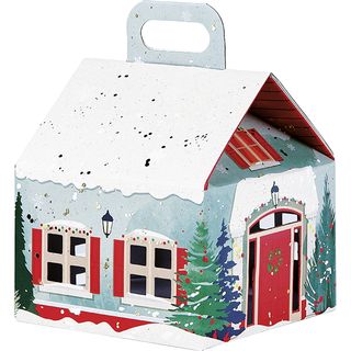 Box cardboard house shape SNOWY COUNTRY/gold hot foil stamping handle 