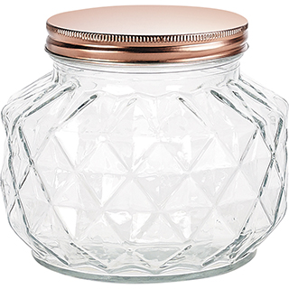 Jar glass faceted screw lid coper about 1680ml 