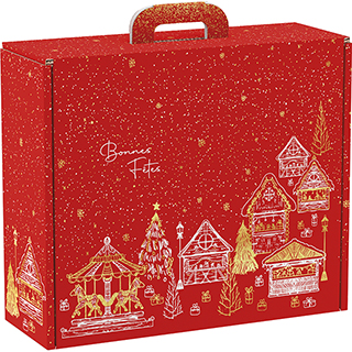 Suitcase cardboard rectangular Bonnes Fêtes chalets/red/white/gold