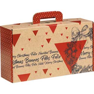 Valisette carton kraft rectangle Bonnes Fêtes vintage/rouge