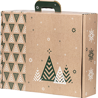 Maleta cartón kraft rectangular Bonnes Fêtes árbol de Navidad/verde/blanco