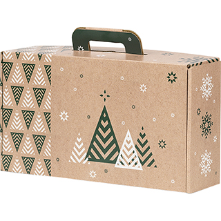 Maleta cartón kraft rectangular Bonnes Fêtes árbol de Navidad/verde/blanco