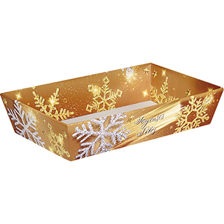 Cesto de cartón rectangular/Joyeuses Fêtes/dorado plata entregados plano (para montar) 