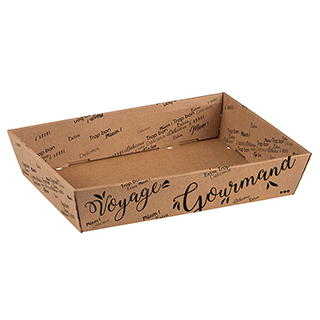 Corbeille carton kraft rectangle Voyage Gourmand noir livre  plat 