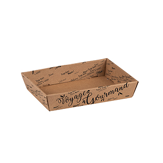 Tray cardboard kraft rectangular VOYAGE GOURMAND black delivered flat (to assemble)