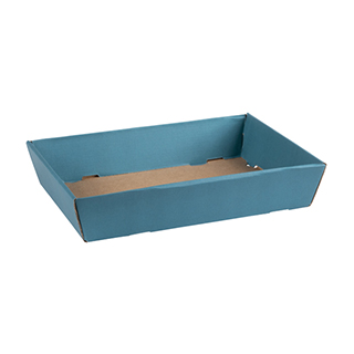 Tray cardboard kraft rectangular blue delivered flat (to assemble)