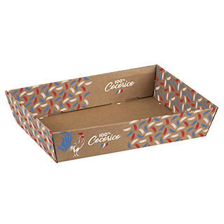 Tray cardboard kraft rectangular 100% Cocorico blue/white/red delivered flat (to assemble)