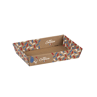 Tray cardboard kraft rectangular 100% COCORICO blue/white/red delivered flat (to assemble)