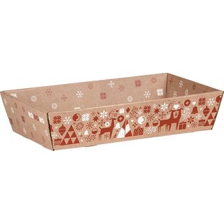 Tray cardboard kraft rectangular NORDIK red/white delivered flat (dimension assembled)