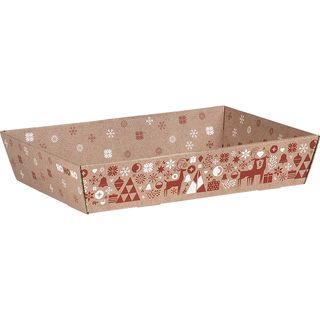 Corbeille carton kraft rectangle NORDIK rouge/blanc livre  plat (dim. corbeille monte) 