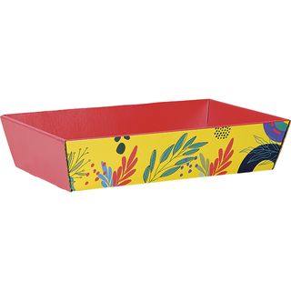 Corbeille carton rectangle SAVEURS ESTIVALES rouge/jaune/vert livre  plat (dim. corbeille monte)