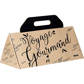 Coffret carton triangle décor Voyage Gourmand noir