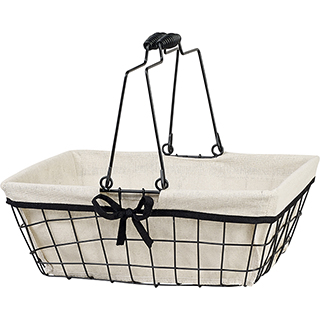 Basket rectangular Metal black/ lin fabric black edge Foldable handles