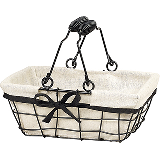 Basket rectangular Metal black/Lin fabric black edge Foldable handles