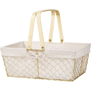 Basket metal rectangular CHARM AND TERROIR gold fabric ecru foldable handles