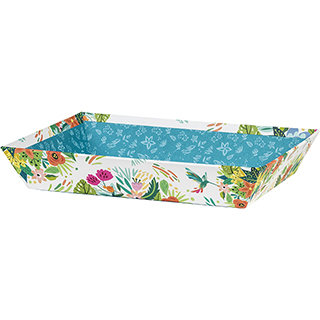 Corbeille carton rectangle bleu/dcor fleurs