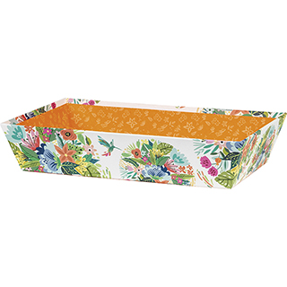 Bandeja cartón rectangular naranja/flores