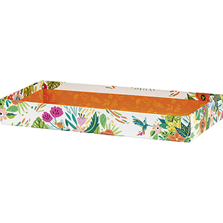 Corbeille carton rectangle orange/décor fleurs