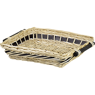 Tray rectangular wicker nature black wooden strip black wooden handles