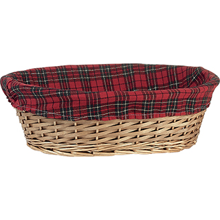 Tray wicker/wood oval brown red/black/gold Scottish tartan 