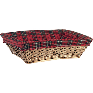 Tray rectangular wicker/wood brown red/black/gold Scottish tartan 