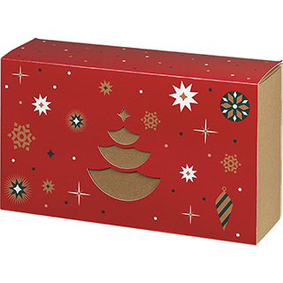 Coffret carton kraft rectangle fourreau BONNES FETES rouge