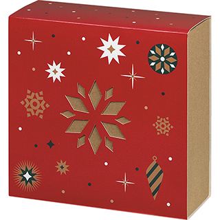 Caja cartón kraft cuadrado funda Bonnes Fêtes rojo dimensiones int.