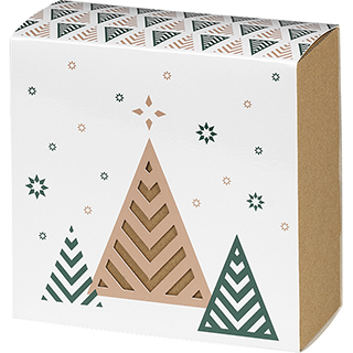 Coffret carton kraft carr fourreau BONNES FETES sapins/vert/blanc