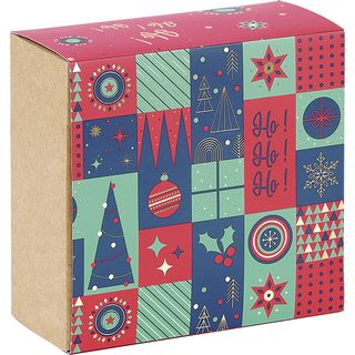 Coffret carton kraft carr fourreau MOSAIQUE FESTIVE/vert/rouge/dorure  chaud livr  plat 