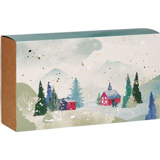 Box cardboard kraft rectangular sleeve SNOWY COUNTRY/gold hot foil stamping delivered flat 