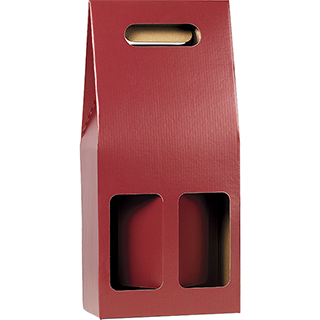 Wine carrier cardboard kraft/burgundy 2 bottles handle