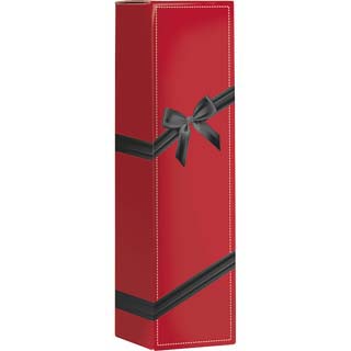 Single bottle gift box red/black bow design / flat packed
