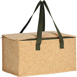 Bag isotherm rectangular cork 2 handles green nylon zip closure