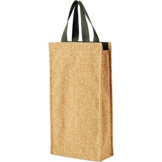 Bolsa isotrmica rectangular 2 botellas corcho 2 asas verdes nylon cierre velcro