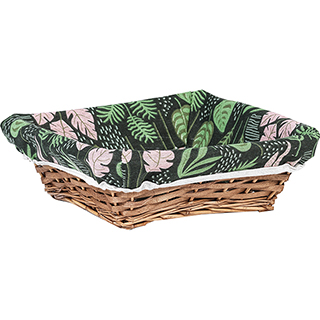 Tray wicker/wood square brown green fabric/floral pattern
