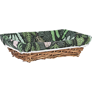 Tray wicker/wood rectangular brown green fabric/floral pattern