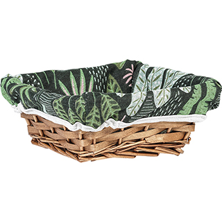 Tray wicker/wood square brown green fabric/floral pattern