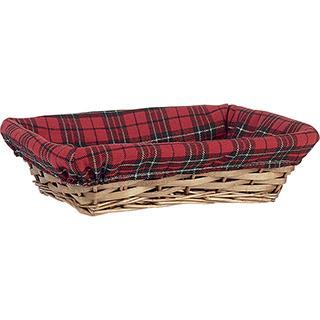 Tray wicker/wood rectangular brown red/black/gold Scottish tartan 