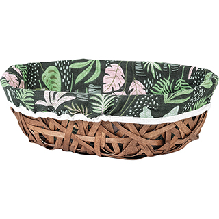 Tray wood oval brown green fabric/floral pattern