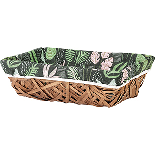 Tray wood rectangular brown green fabric/floral pattern