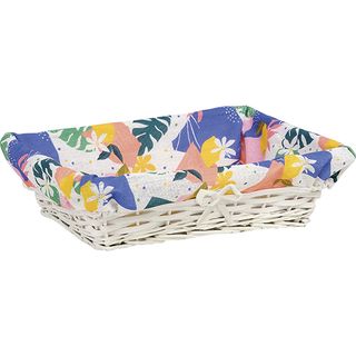 Tray wicker/wood rectangular CITRUS GARDEN white fabric 