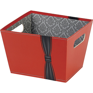 Corbeille carton carre rouge/nud noir poignes 