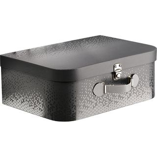Suitcase cardboard rectangular LIGHTS AND SHADOWS grey/UV printing faux leather handle/metal buckle