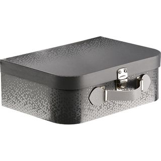 Suitcase cardboard rectangular LIGHTS AND SHADOWS grey/UV printing faux leather handle/metal buckle