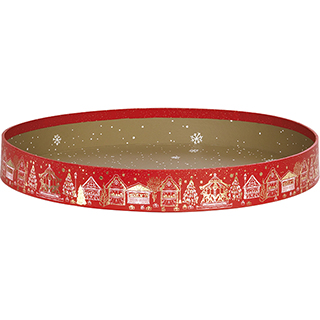 Tray cardboard round MERRY CHRISTMAS red/gold hot foil stamping 