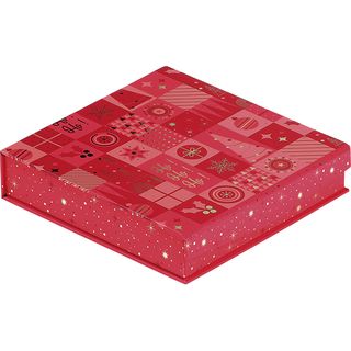 Coffret carton carr chocolats 4 ranges MOSAIQUE FESTIVE rouge/rose/dorure  chaud or fermeture aimant