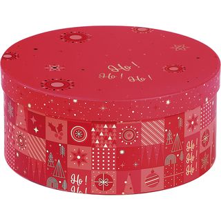 Caja cartn redonda MOSAICO FESTIVO rojo/rosa/estampacin en caliente dorado